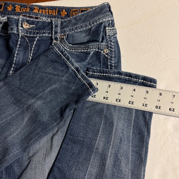 Rock Revival Easy Skinny Jeans Women Denim Rhinestone Embellished Size 30 (tag) - Picture 8 of 10